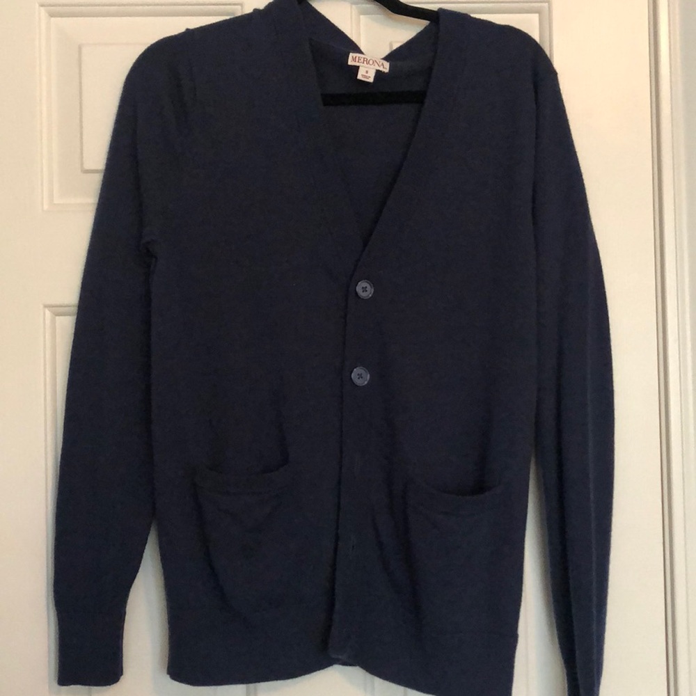 Dark Blue Double-Pocketed Knit Cardigan